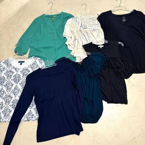 Shirt Bundle of 7 Short Sleeve Cream Blue Black Career Forever 21 Women sz Small